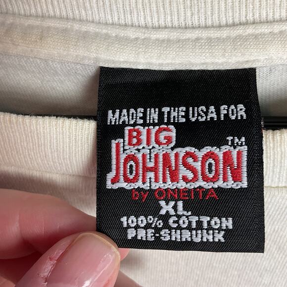 Oneita Big Johnson Thrashed Cotton Crewneck Fishing Tee White XL Made in USA - Picture 6 of 14